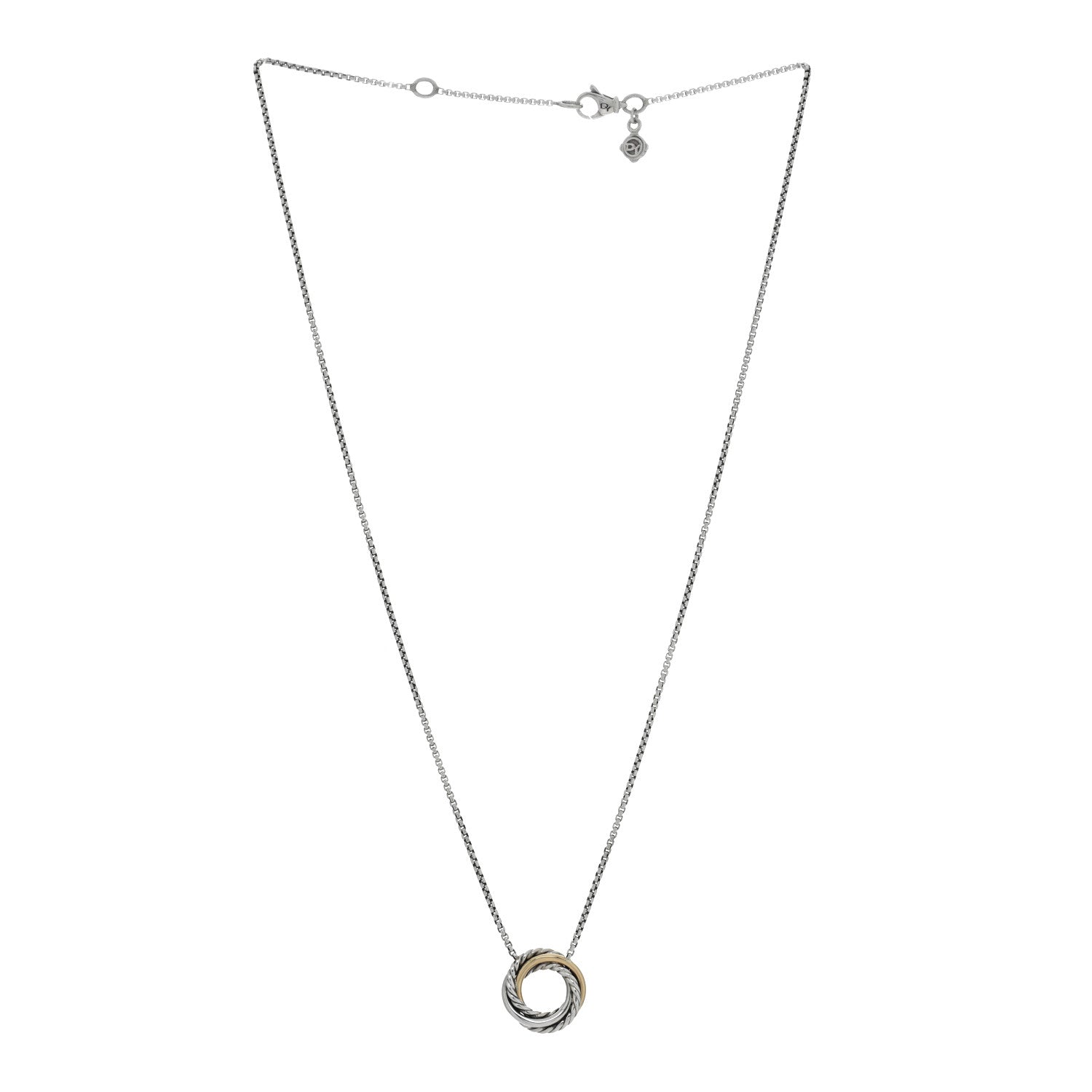 David Yurman Sterling Silver 18K Yellow Gold 14.5mm Crossover Pendant Necklace 3 of 4