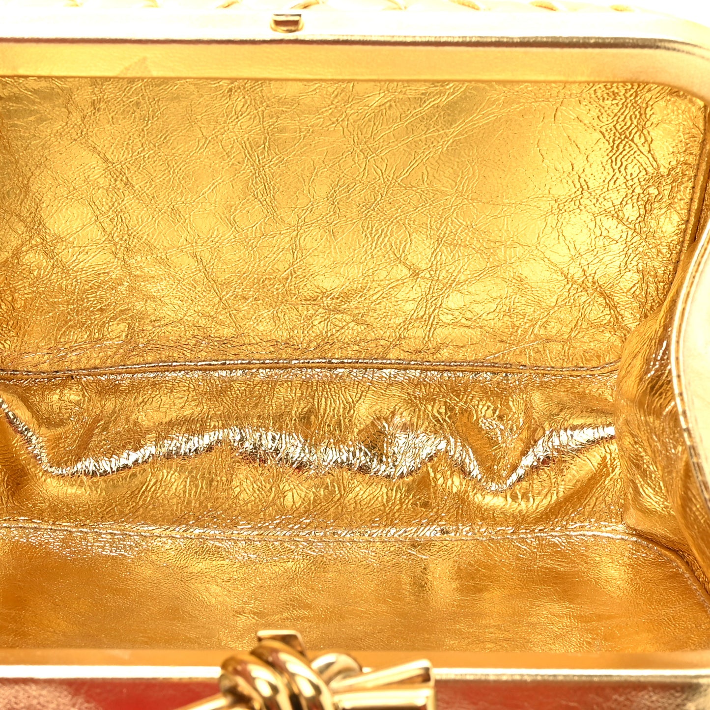 Metallic Intreccio Minaudiere Knot Clutch Gold
