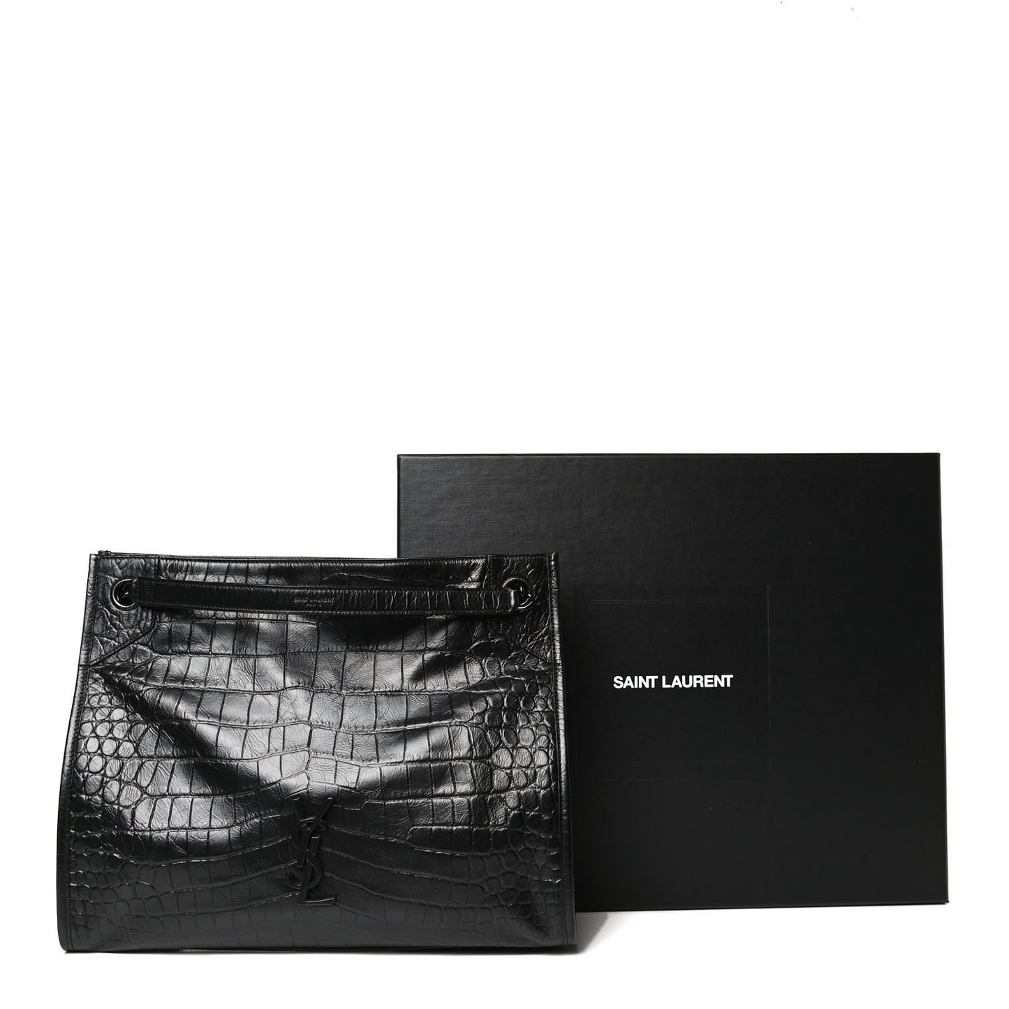 Calfskin Crocodile Embossed Monogram Medium Niki Shopping Bag Black