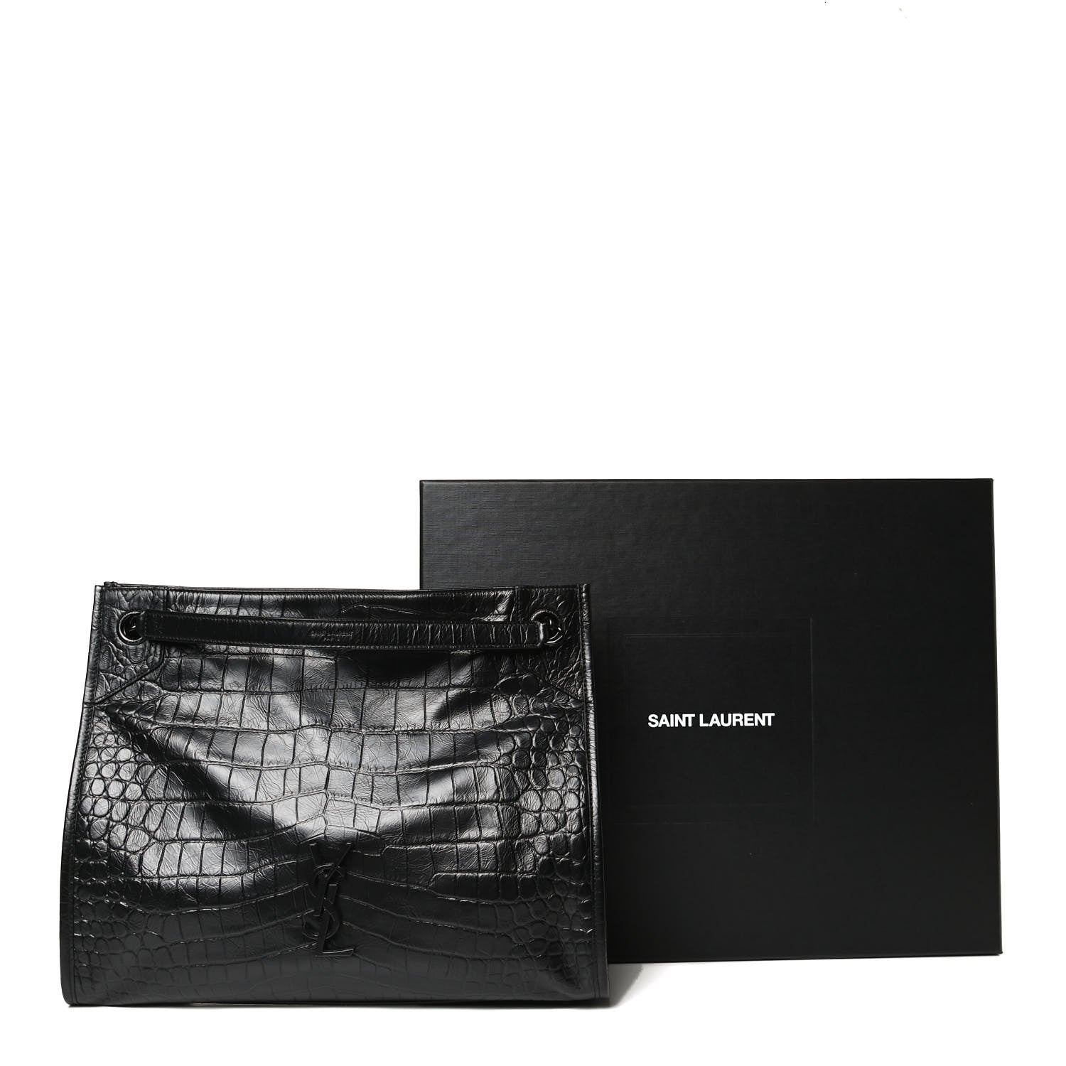 Saint Laurent Calfskin Crocodile Embossed Monogram Medium Niki Shopping Bag Black 13 of 13