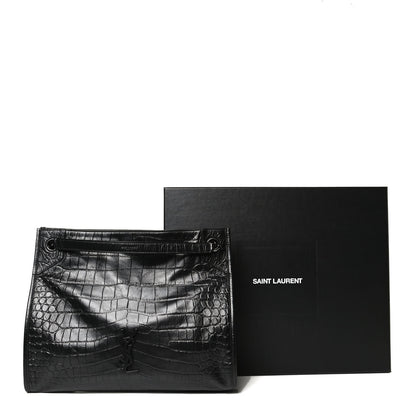 Saint Laurent Calfskin Crocodile Embossed Monogram Medium Niki Shopping Bag Black 13 of 13