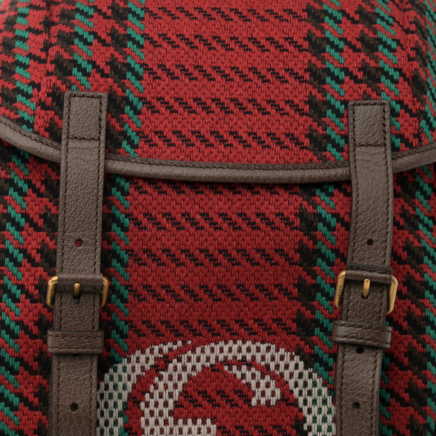 Cotton Wool Houndstooth Interlocking G Backpack Red Green New Acero