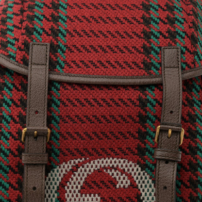 Gucci Cotton Wool Houndstooth Interlocking G Backpack Red Green New Acero 8 of 11