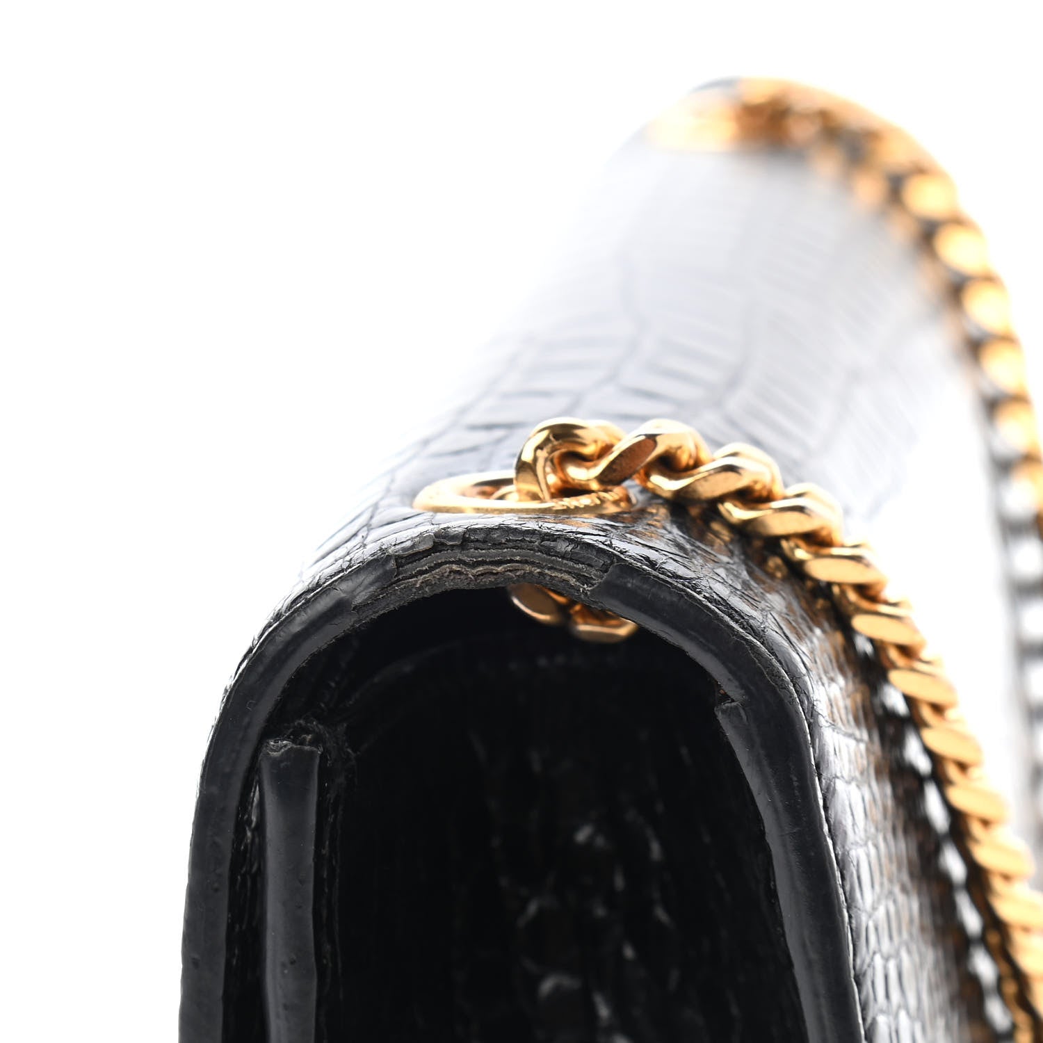 Saint Laurent Calfskin Crocodile Embossed Small Classic Monogram Kate Tassel Satchel Black 7 of 10