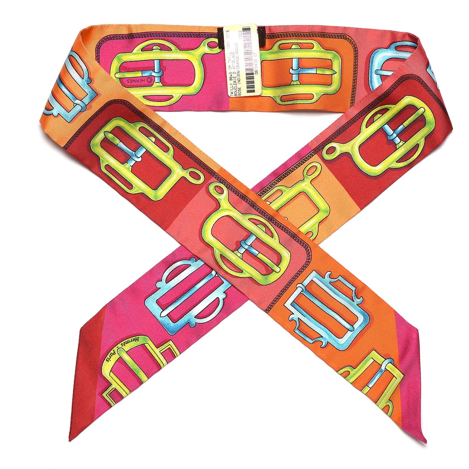 Hermes Silk Bouclerie d'Attelage Twilly Rose Indien Orange Rouge 1 of 4