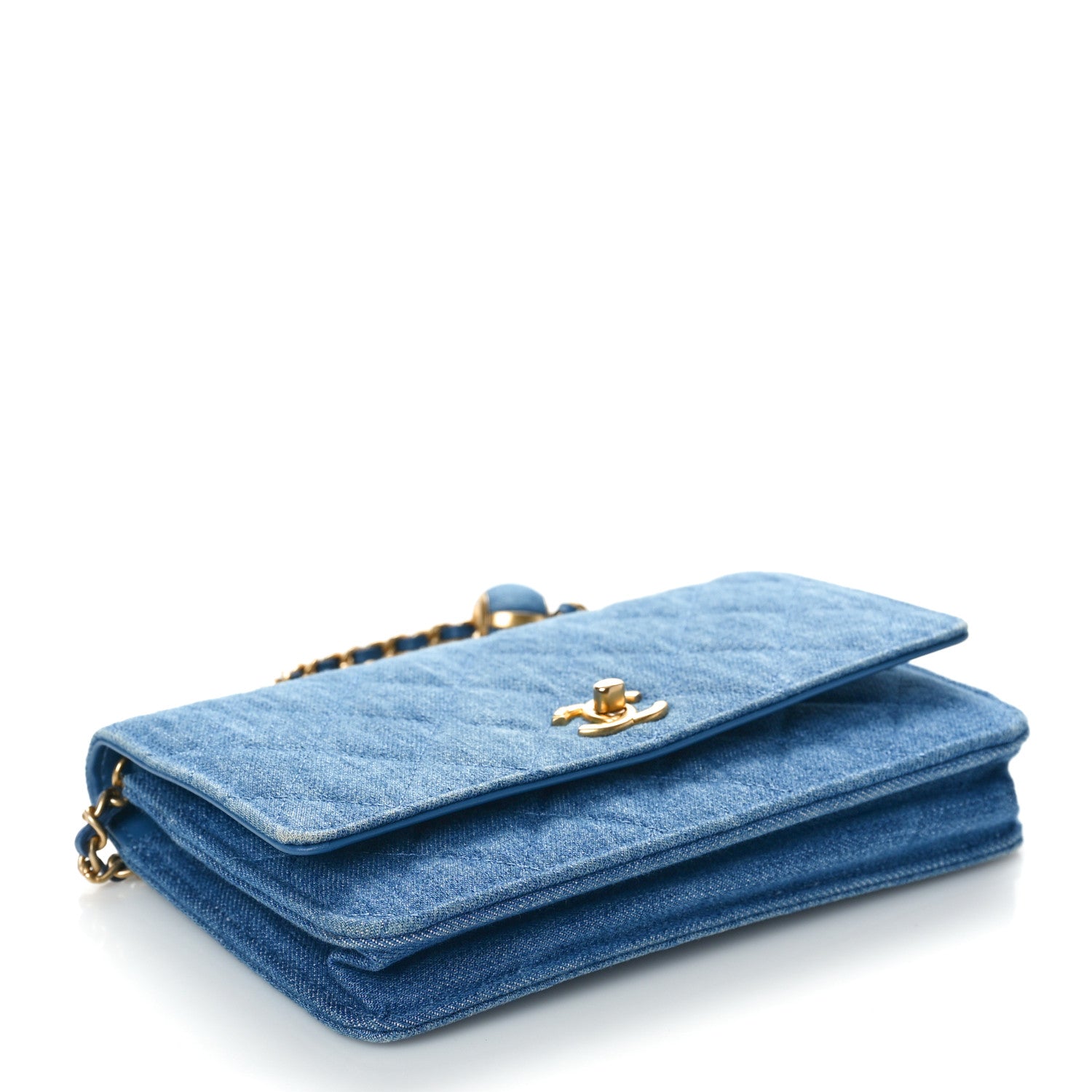 Chanel Denim Quilted CC Pearl Crush Wallet on Chain WOC Blue 4 of 10