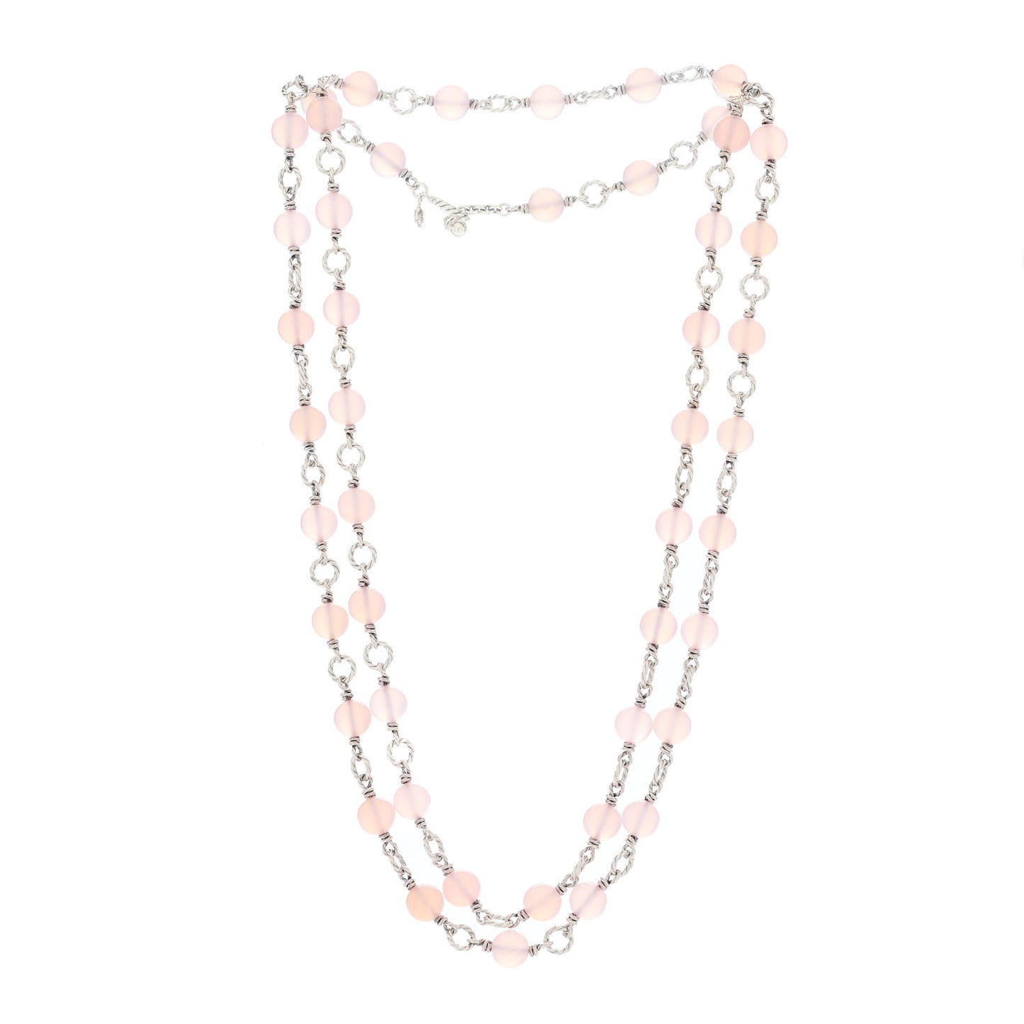 Sterling Silver Rose Quartz Long Bead Necklace 40"