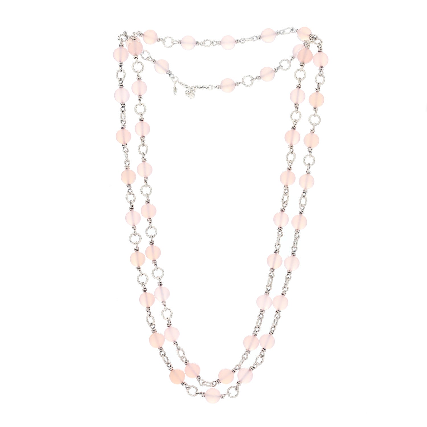 David Yurman Sterling Silver Rose Quartz Long Bead Necklace 40" 2 of 5
