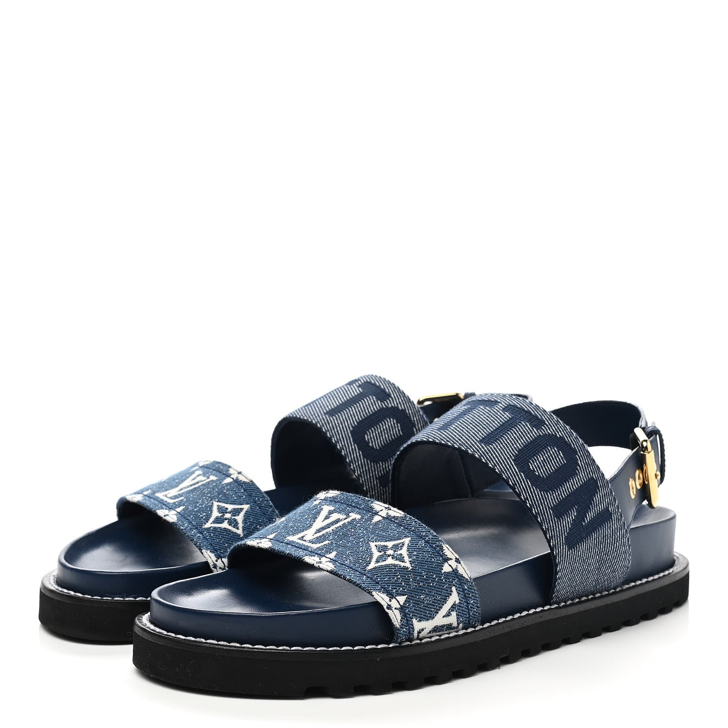 Louis Vuitton Monogram Denim Paseo Flat Comfort Sandals 41 Navy Blue 3 of 8
