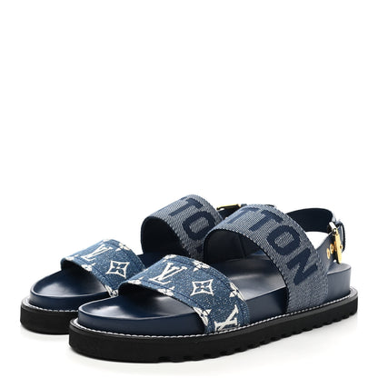 Louis Vuitton Monogram Denim Paseo Flat Comfort Sandals 41 Navy Blue 3 of 8