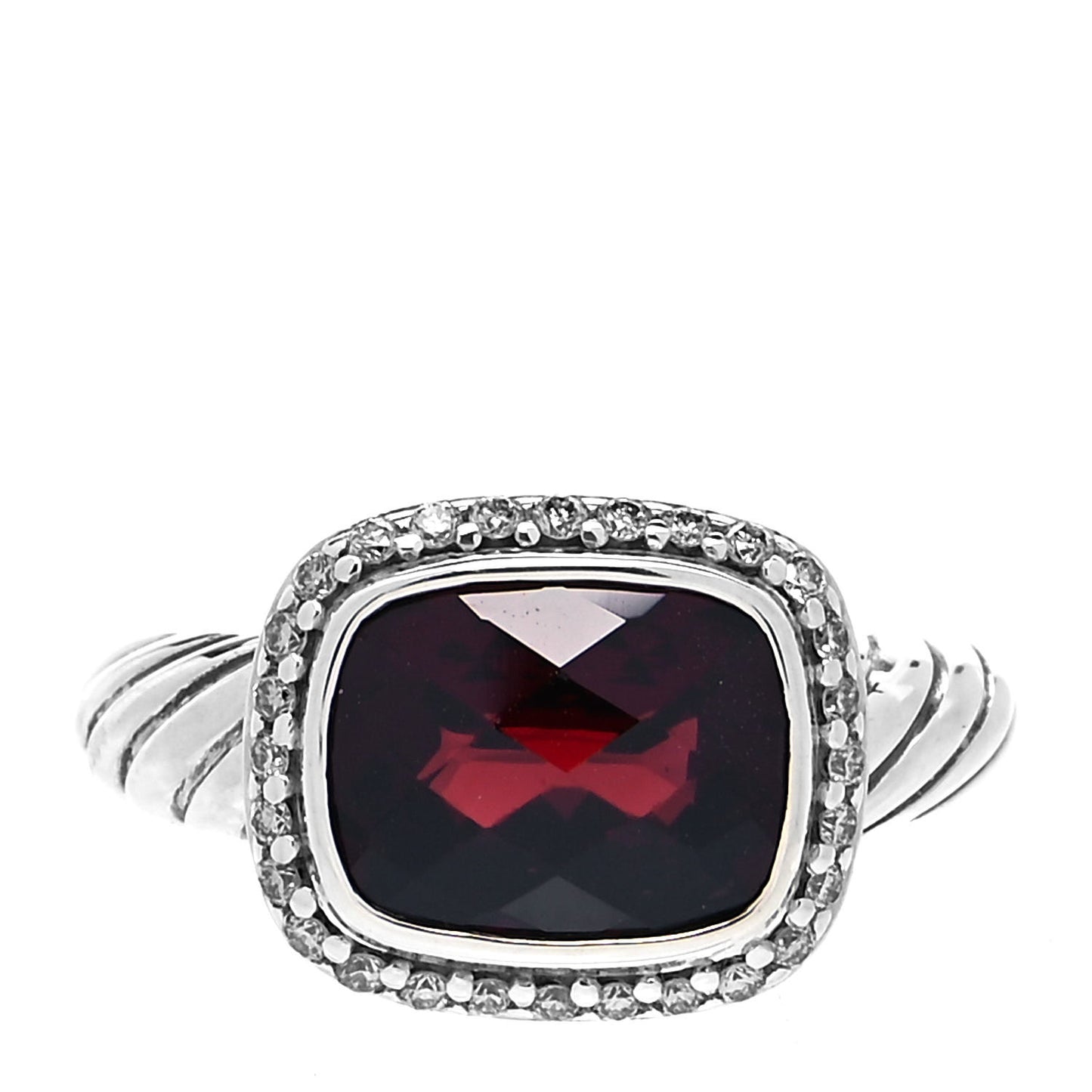 Sterling Silver Diamond Garnet 10mm Noblesse Ring 51 5.75