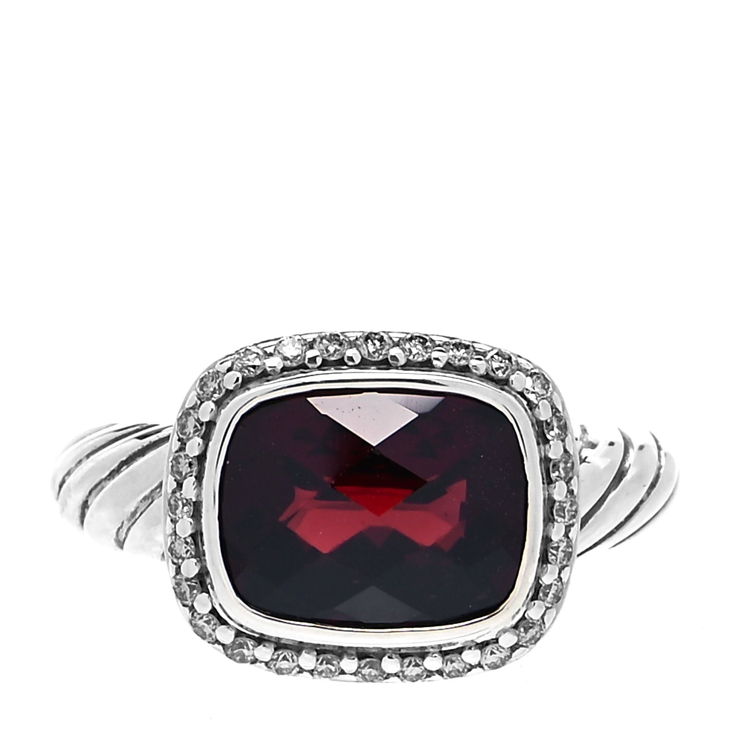 David Yurman Sterling Silver Diamond Garnet 10mm Noblesse Ring 51 5.75 1 of 4