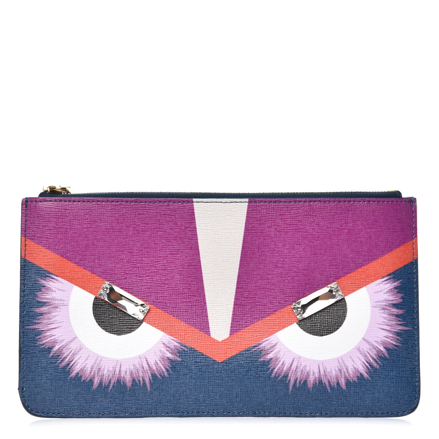 Fendi Vitello Elite Crystal Eye Monster Zip Pouch Cobalt Multicolor 1 of 8