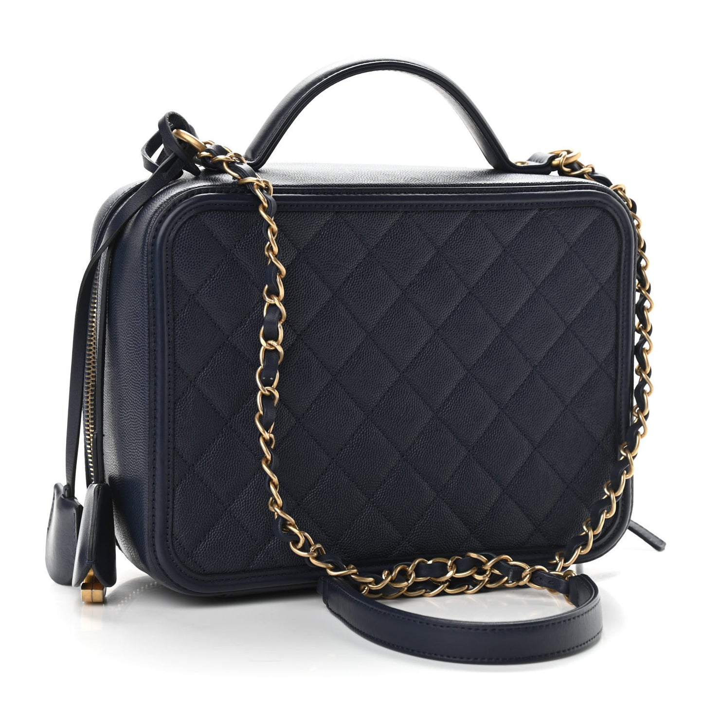 Caviar Quilted Large CC Filigree Vanity Case Navy