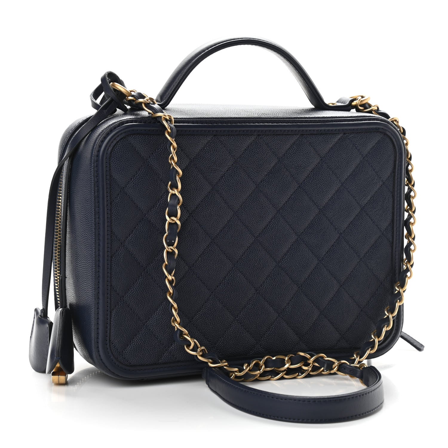 Chanel Caviar Quilted Large CC Filigree Vanity Case Navy 2 of 11