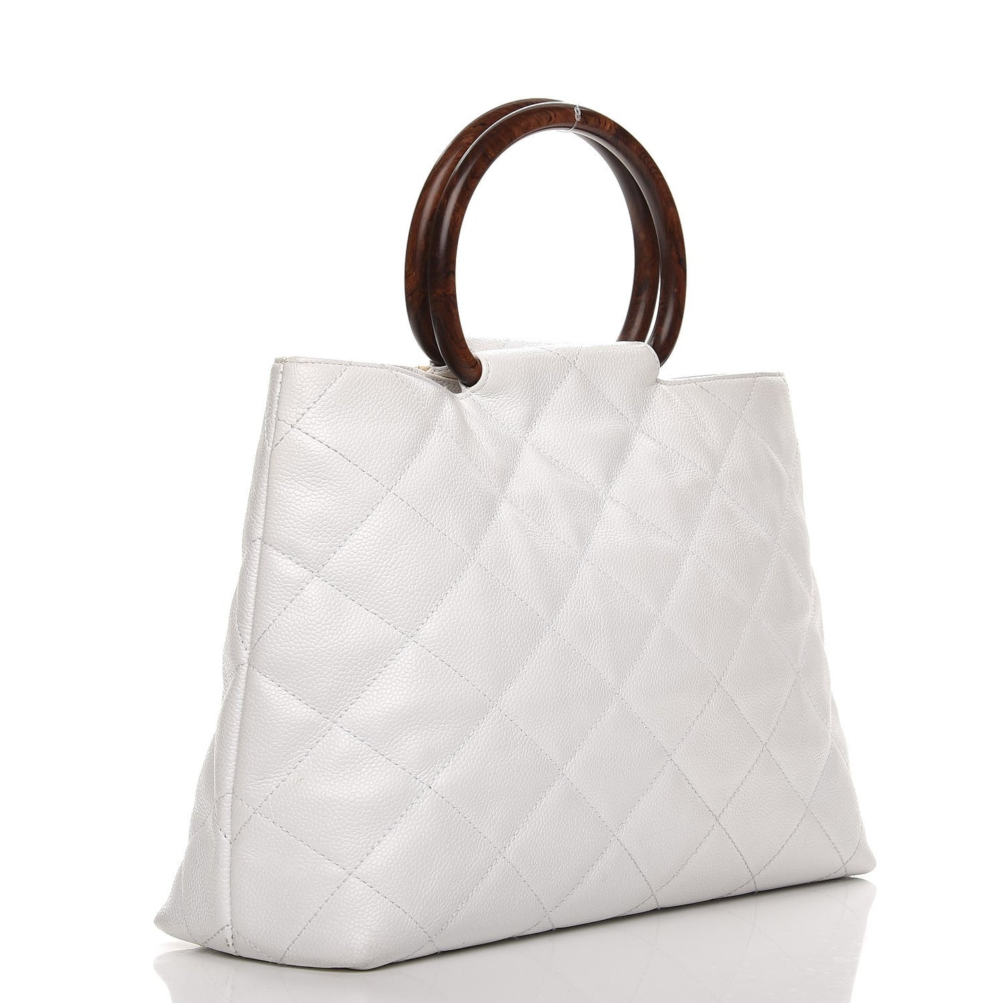 Caviar CC Wood Handle Tote White