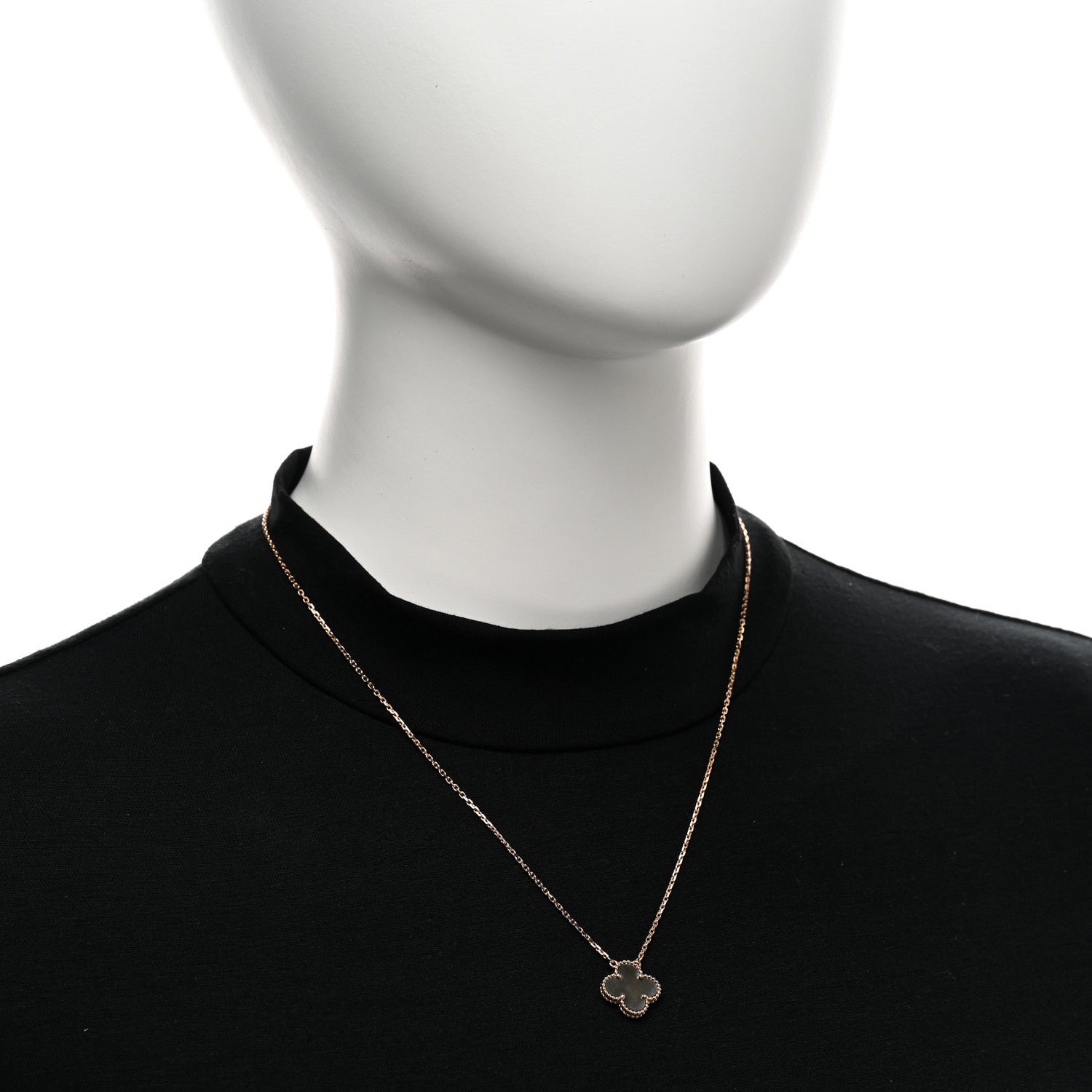 Van Cleef & Arpels 18K Rose Gold Gray Mother of Pearl Vintage Alhambra Pendant Necklace 2 of 5