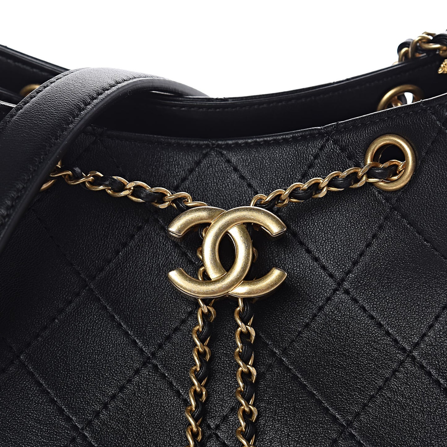 Calfskin Stitched Egyptian Amulet Drawstring Bag Black
