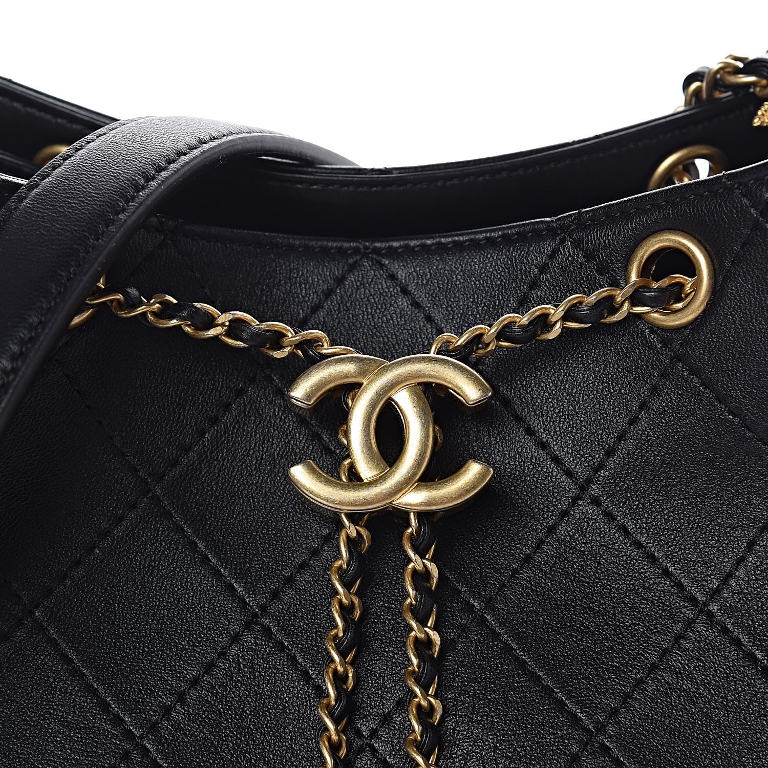 Chanel Calfskin Stitched Egyptian Amulet Drawstring Bag Black 9 of 13