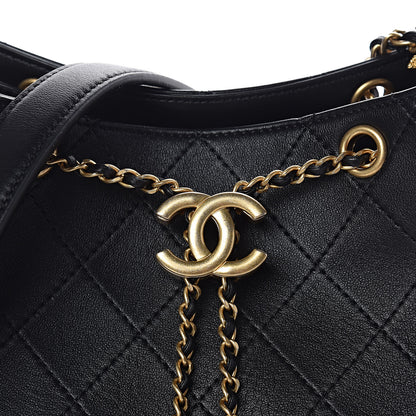 Chanel Calfskin Stitched Egyptian Amulet Drawstring Bag Black 9 of 13