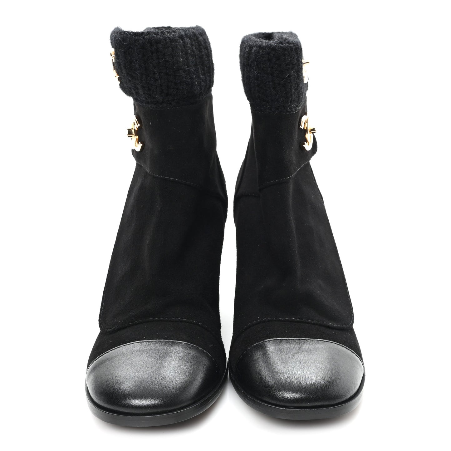 Suede Lambskin Knit CC Short Boots 39 Black