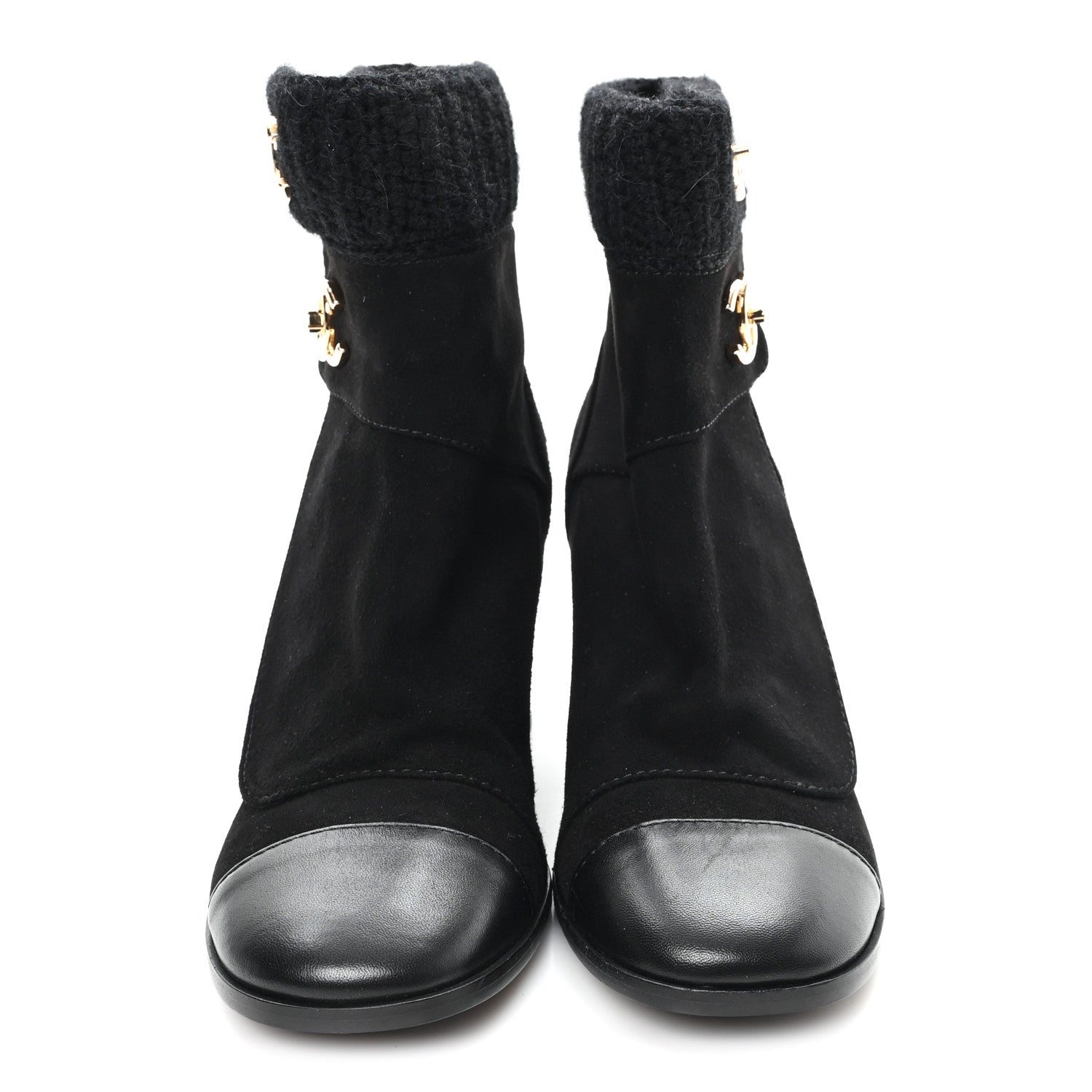 Chanel Suede Lambskin Knit CC Short Boots 39 Black 3 of 10