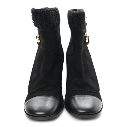 Chanel Suede Lambskin Knit CC Short Boots 39 Black 3 of 10