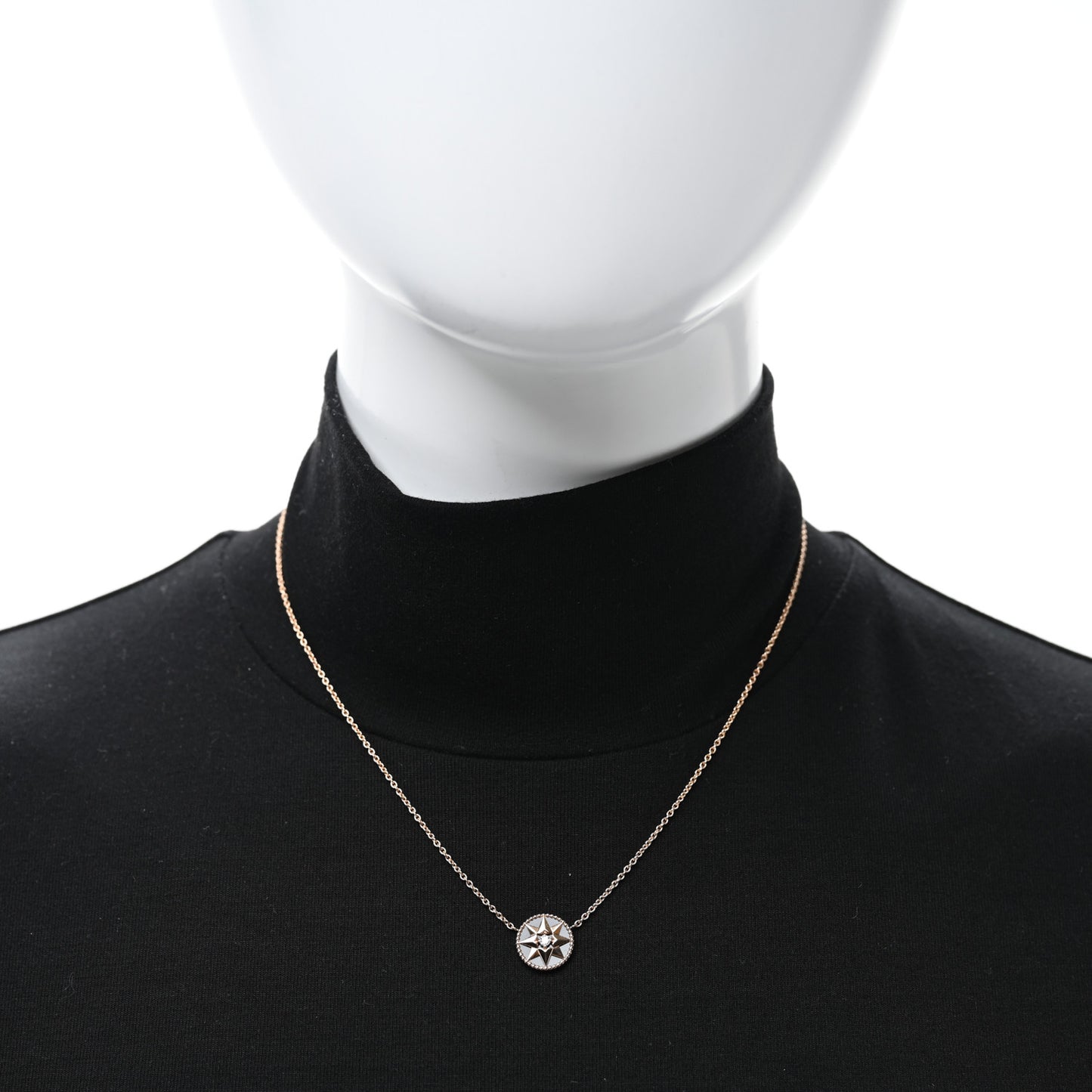 18K Rose Gold Diamond Black Onyx Rose Des Vents Necklace