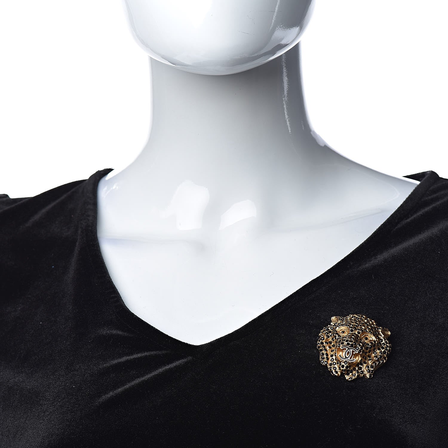 Chanel Crystal CC Lion Brooch Gold 2 of 5