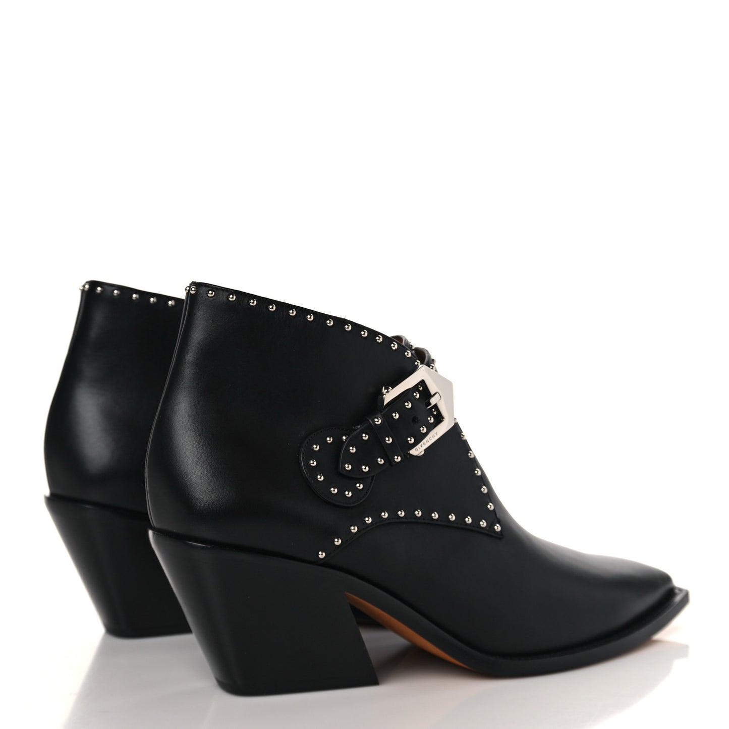 Smooth Calfskin Elegant Cowboy Studded Ankle Boots 40 Black