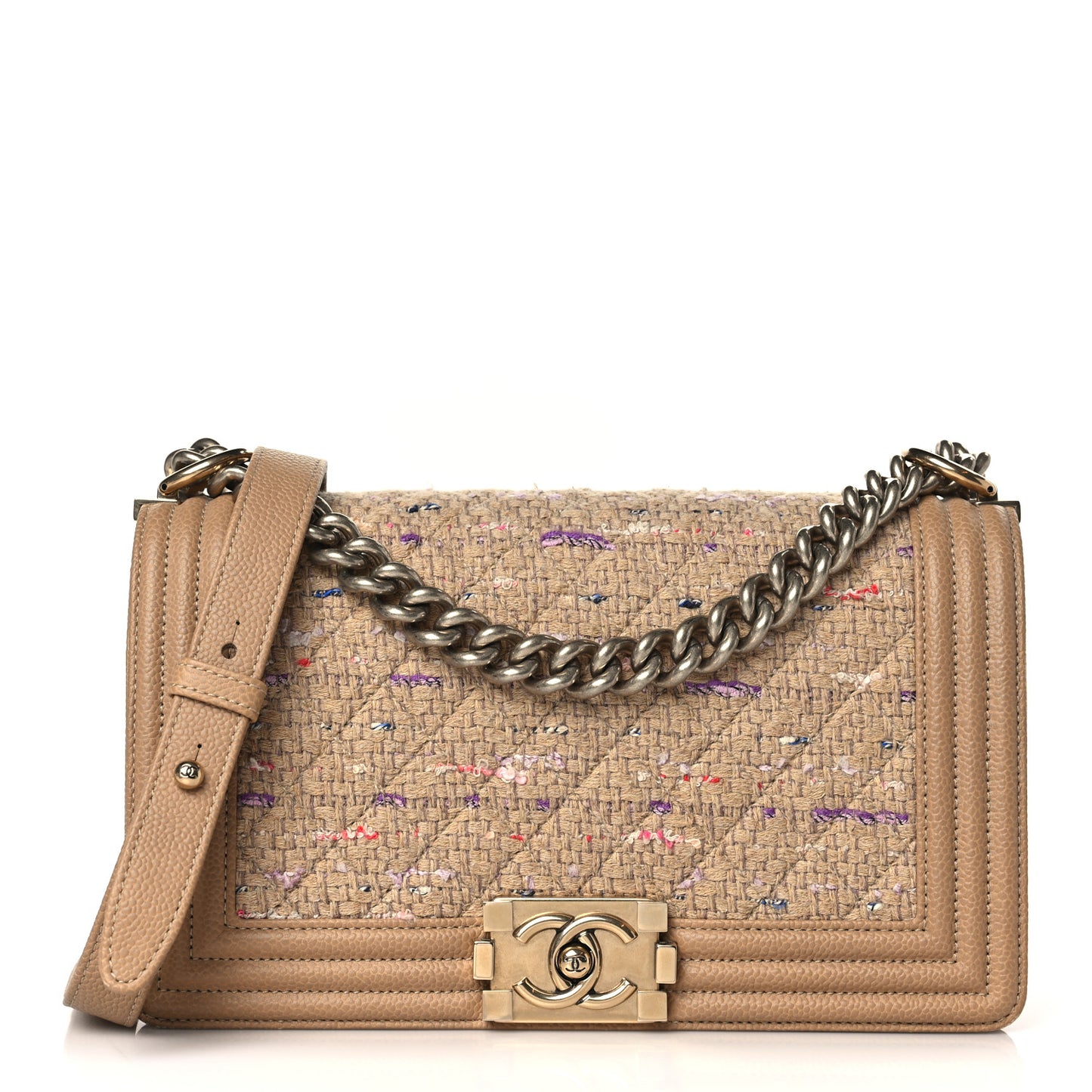 Calfskin Tweed Medium Boy Flap Dark Beige