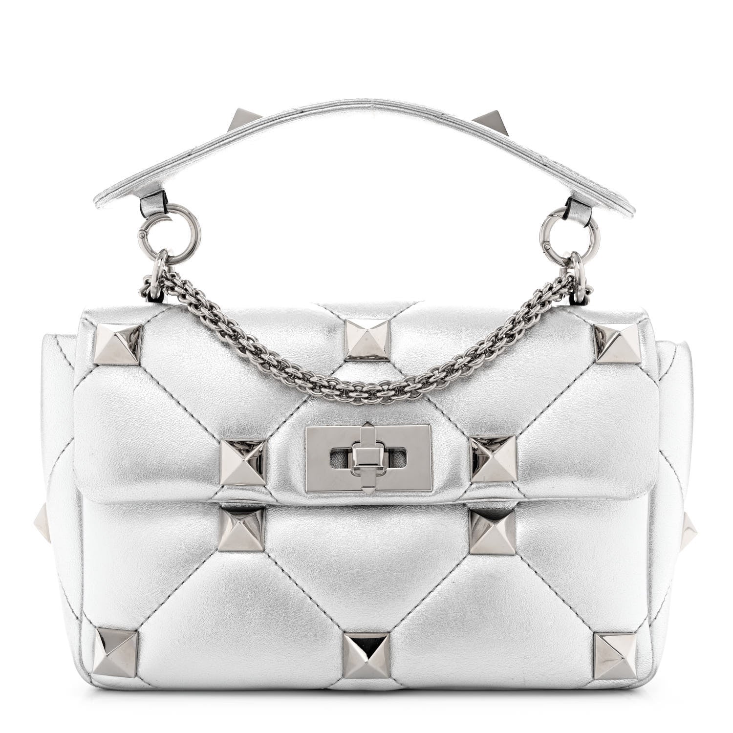 Valentino Garavani Nappa Medium Roman Stud Shoulder Bag Silver 1 of 9