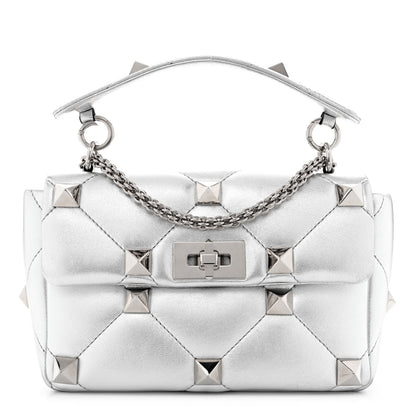 Valentino Garavani Nappa Medium Roman Stud Shoulder Bag Silver 1 of 9