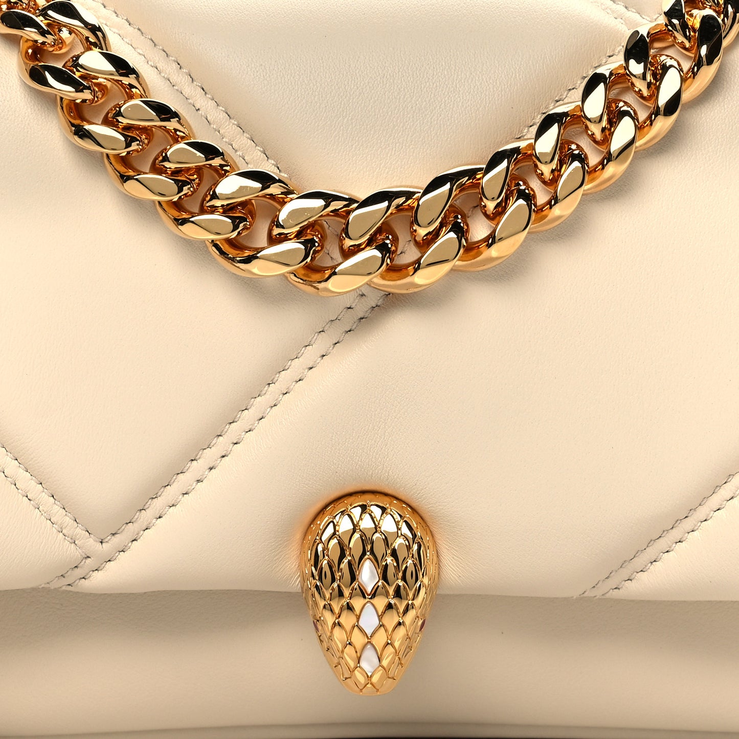 Calfskin Matelasse Mini Serpenti Cabochon Crossbody Bag Ivory Opal