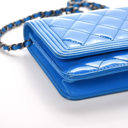 Chanel Patent Calfskin Quilted Boy Wallet On Chain WOC Blue 10 of 11