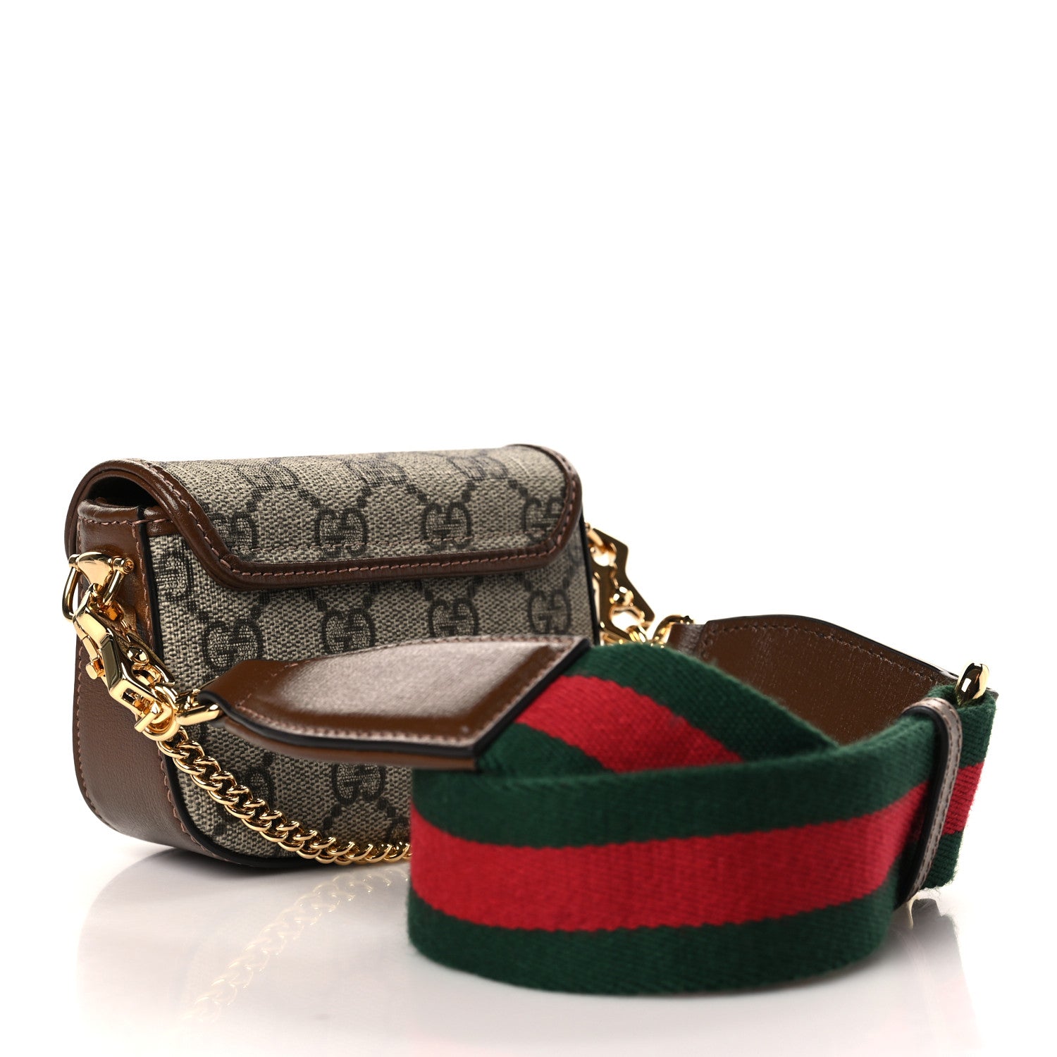 Gucci GG Supreme Monogram Azalea Calfskin Web Horsebit 1955 Wallet On Strap Beige Ebony Brown Sugar 3 of 10