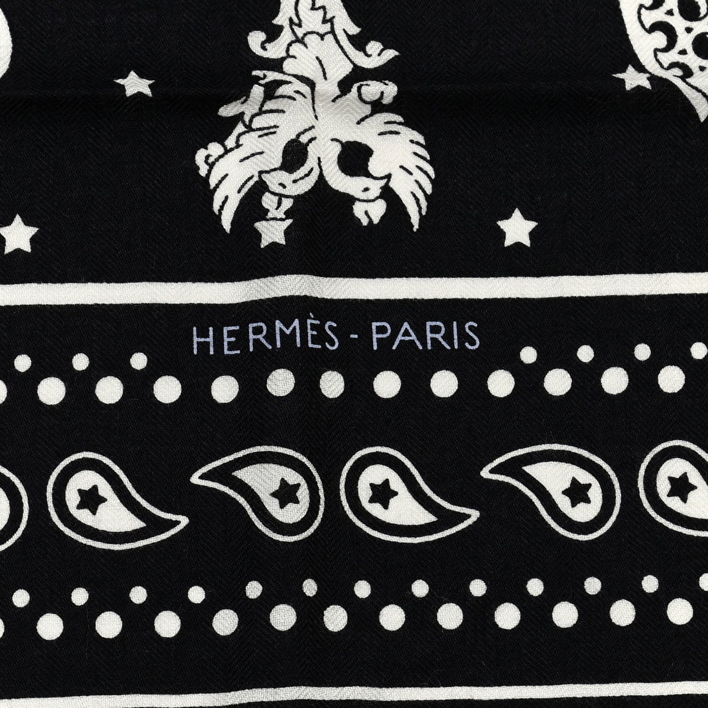 Cashmere Silk Les Cles Bandana Shawl 140 Black White