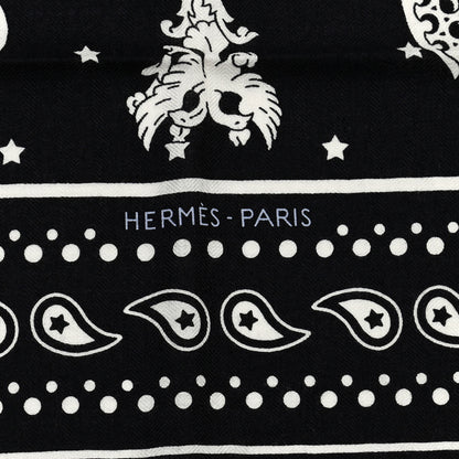 Hermes Cashmere Silk Les Cles Bandana Shawl 140 Black White 4 of 8