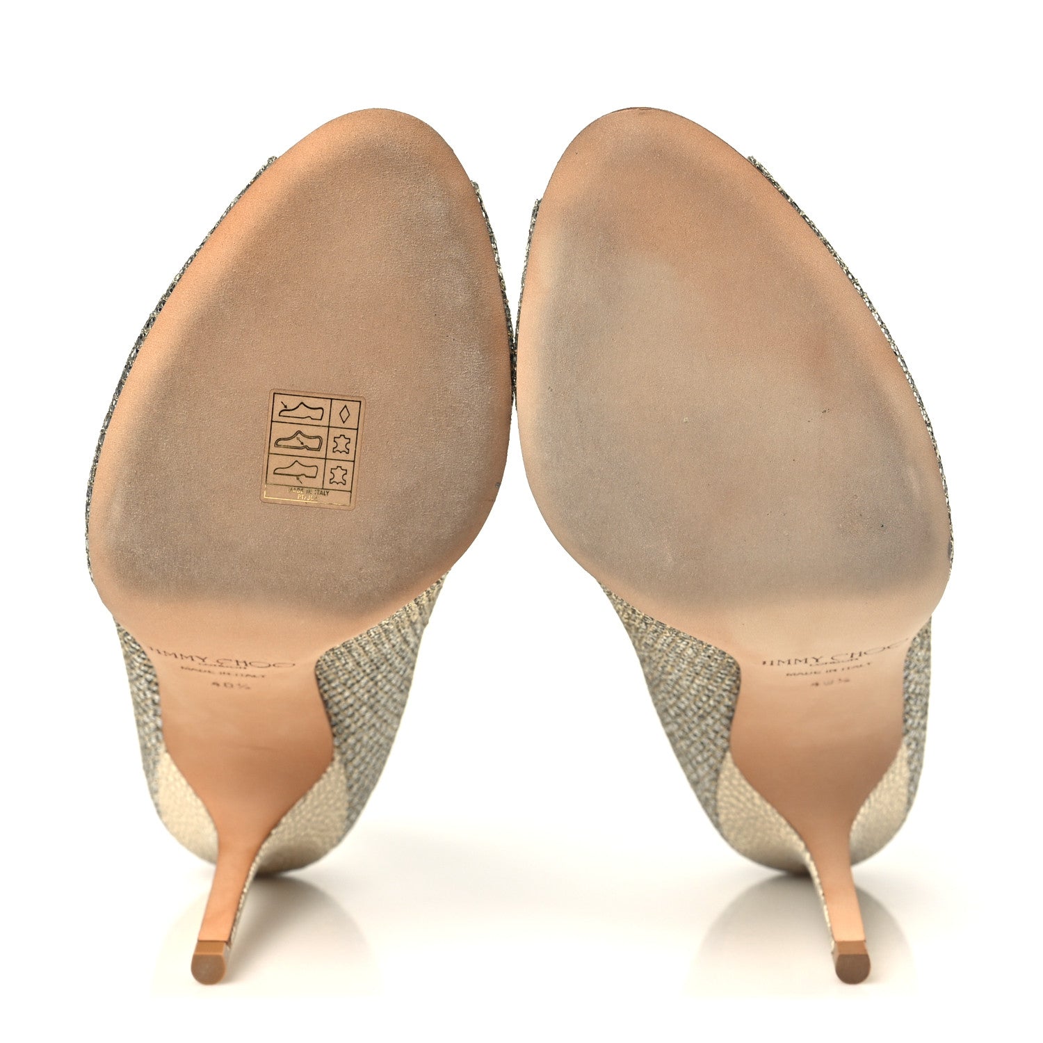 Jimmy Choo Glitter Fabric Evelyn Peep Toe Pumps 40.5 Champagne 6 of 9