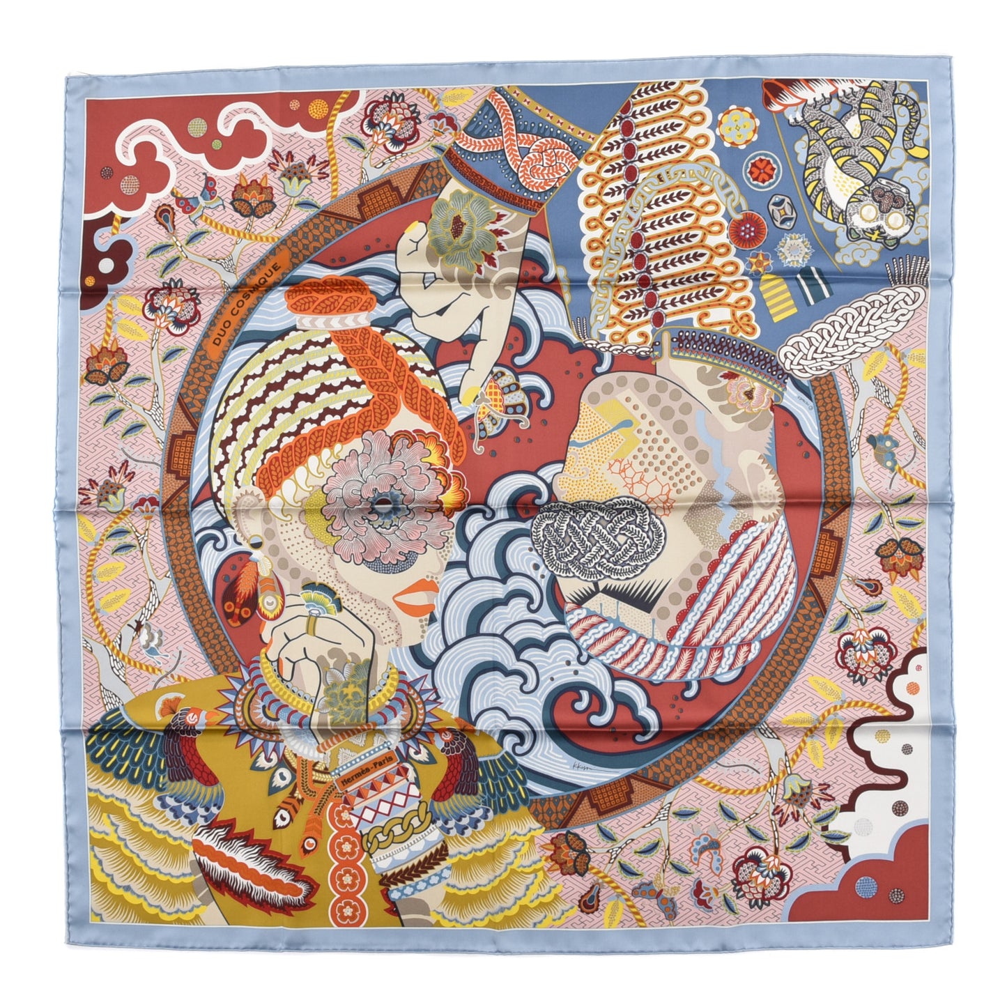 Silk Twill Duo Cosmique Scarf 90 Bleu Ciel Brique