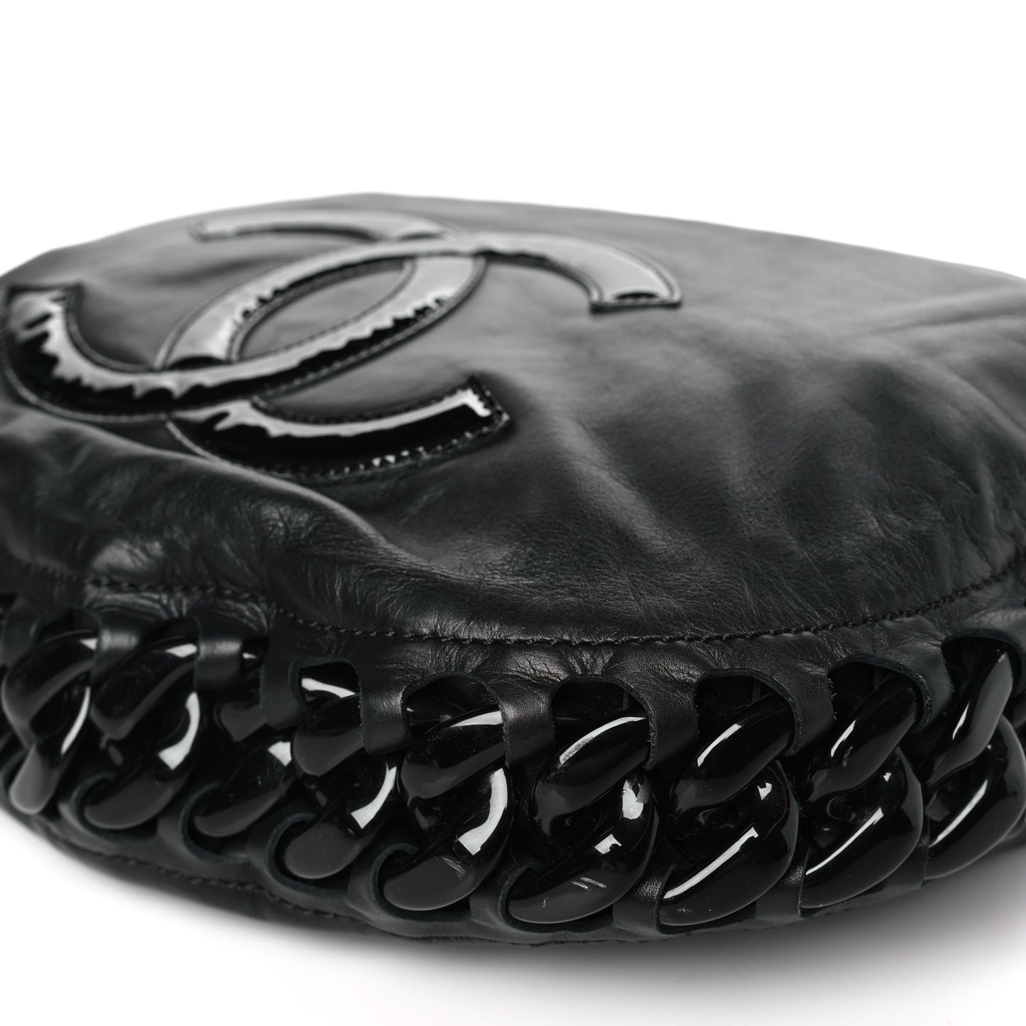 Calfskin Modern Chain Rhodoid Hobo Black