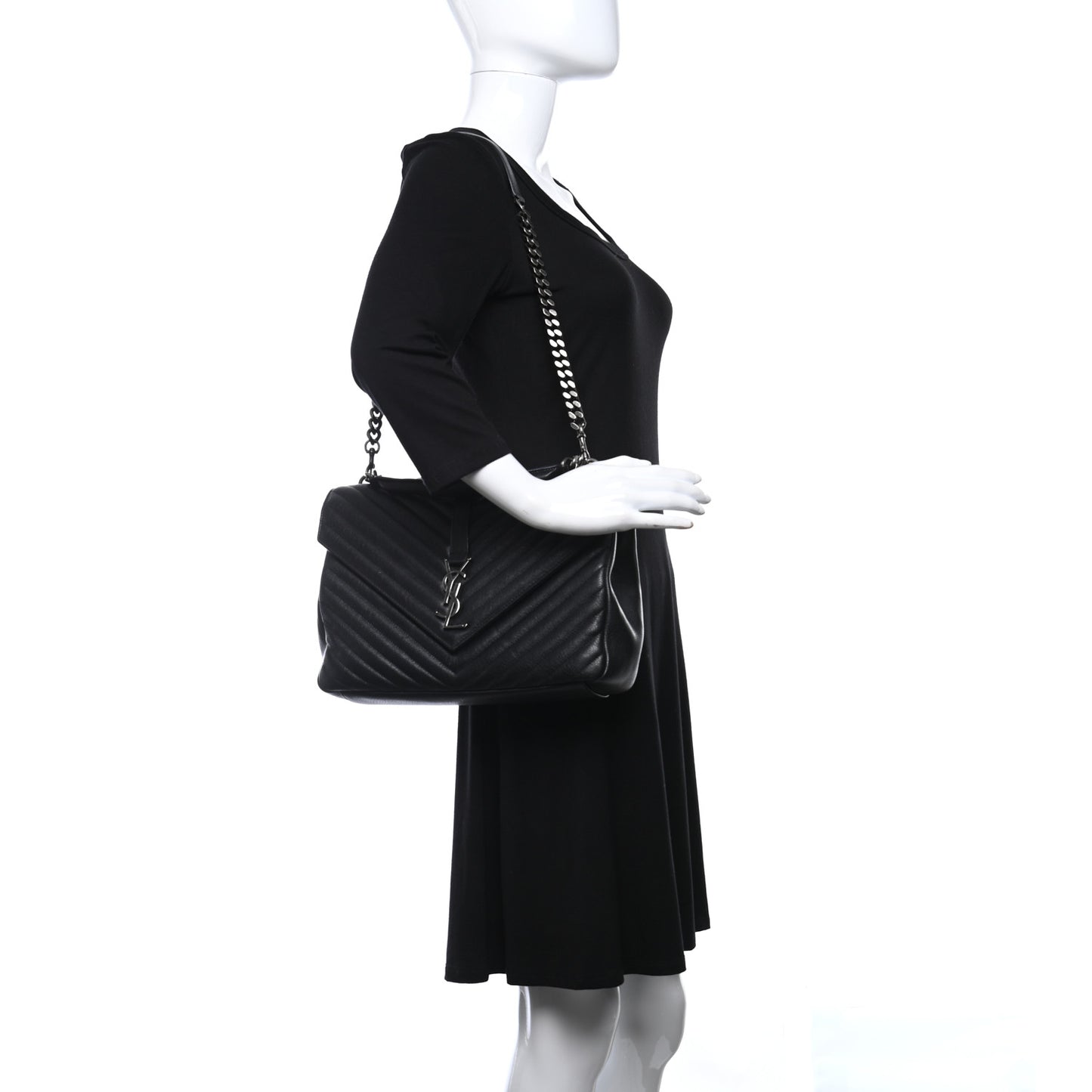 Sheepskin Matelasse Chevron Monogram Large College Satchel Black