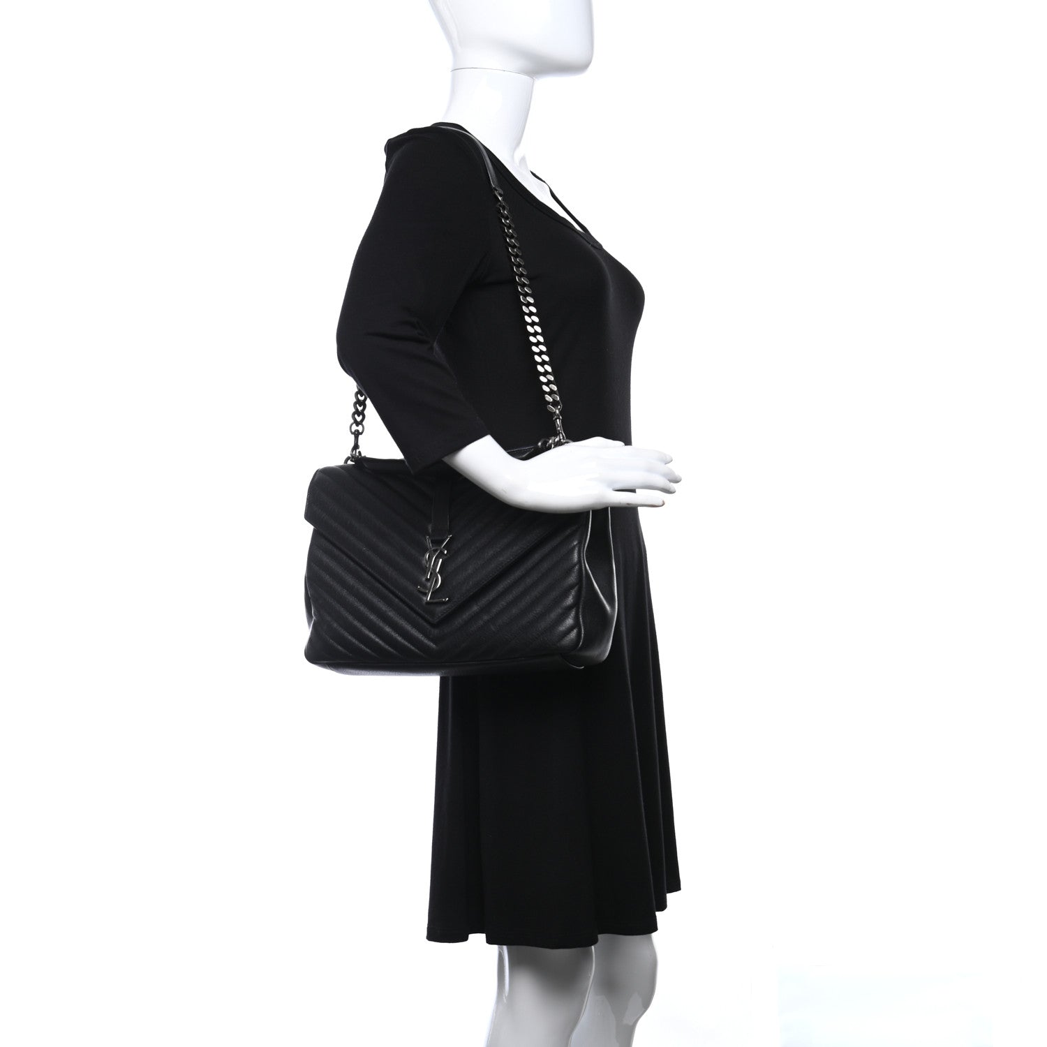 Saint Laurent Sheepskin Matelasse Chevron Monogram Large College Satchel Black 2 of 13