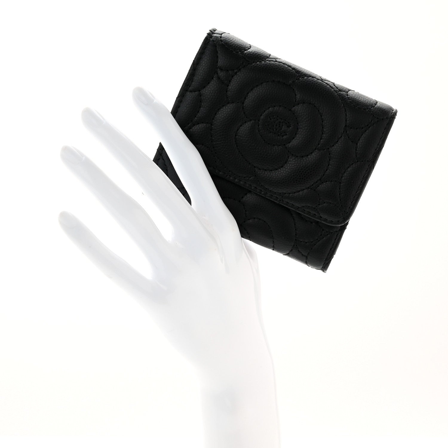 Chanel Caviar Camellia Embossed Compact Wallet Black 3 of 16