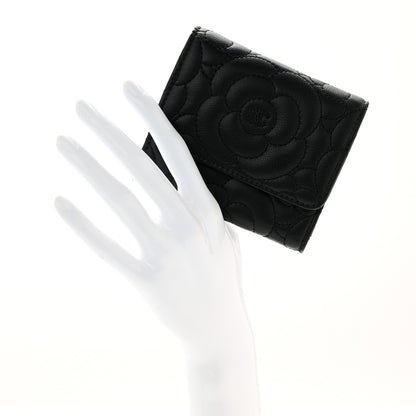 Chanel Caviar Camellia Embossed Compact Wallet Black 3 of 16