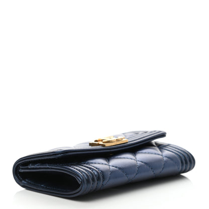 Chanel Metallic Lambskin Quilted Boy Flap Card Holder Blue 4 of 9