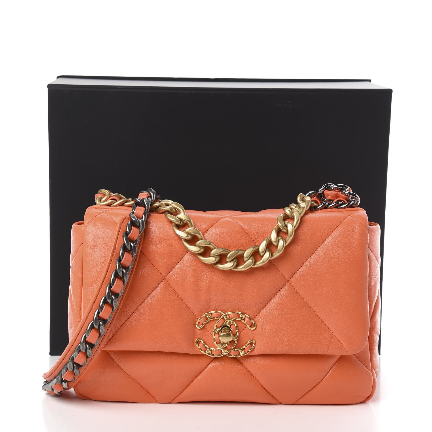 Chanel Goatskin Quilted Medium 19 Flap Orange 11 of 11