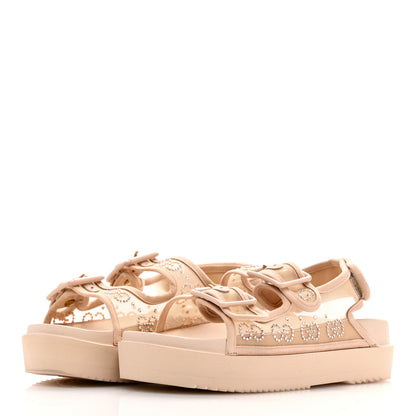 Gucci Rubber Suede Mesh Crystal GG Monogram Womens Isla Dad Sandals 37 Light Powder Skin Rose 3 of 7