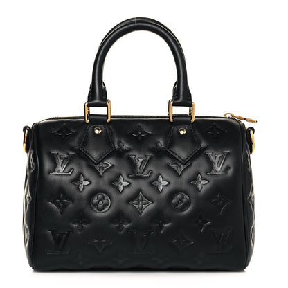 Louis Vuitton Lambskin Embossed Monogram Speedy 22 Bandouliere Black 1 of 8