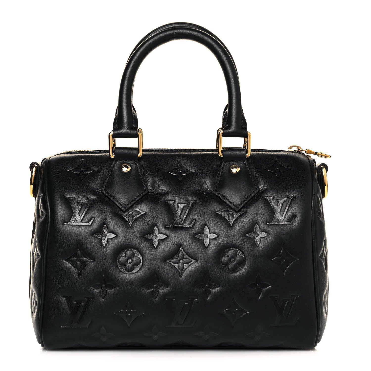 Louis Vuitton Lambskin Embossed Monogram Speedy 22 Bandouliere Black 1 of 8